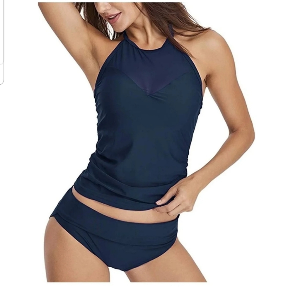 Navy High neck tankini and bottoms